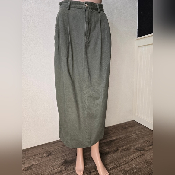 Vintage Willis& Geiger Skirt 8 USA Made Bush Poplin Wrap Maxi Green  Military - Picture 1 of 15